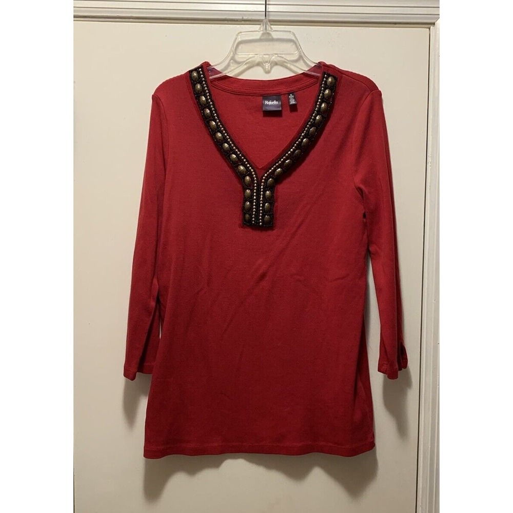 Raphaella Vneck 3/4 Sleeve Pullover Shirt Size Small Petit